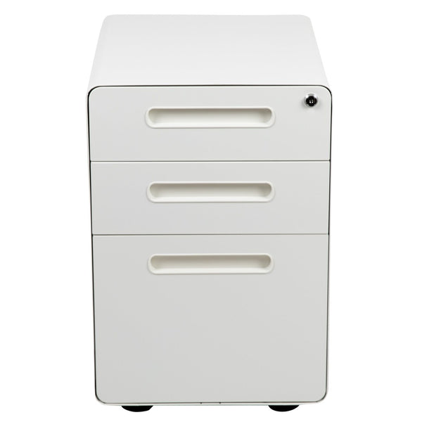 English Elm Wren Ergonomic 3-Drawer Mobile Filing Cabinet with Lock, Anti-Tilt Safety & Versatile Organization Options White HZ-AP535-01-W-GG