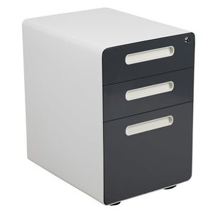 English Elm Wren Ergonomic 3-Drawer Mobile Filing Cabinet with Lock, Anti-Tilt Safety & Versatile Organization Options White and Charcoal HZ-AP535-02-DGY-WH-GG