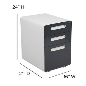 English Elm Wren Ergonomic 3-Drawer Mobile Filing Cabinet with Lock, Anti-Tilt Safety & Versatile Organization Options White and Charcoal HZ-AP535-02-DGY-WH-GG