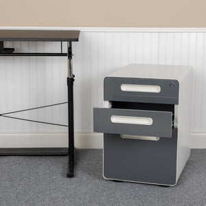 English Elm Wren Ergonomic 3-Drawer Mobile Filing Cabinet with Lock, Anti-Tilt Safety & Versatile Organization Options White and Charcoal HZ-AP535-02-DGY-WH-GG