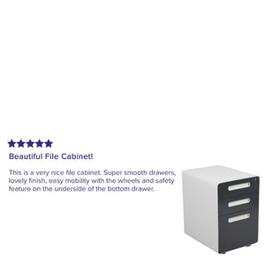 English Elm Wren Ergonomic 3-Drawer Mobile Filing Cabinet with Lock, Anti-Tilt Safety & Versatile Organization Options White and Charcoal HZ-AP535-02-DGY-WH-GG