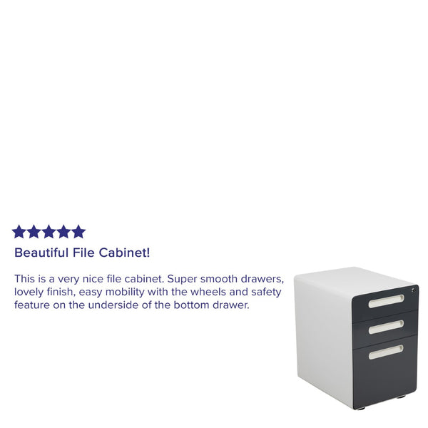 English Elm Wren Ergonomic 3-Drawer Mobile Filing Cabinet with Lock, Anti-Tilt Safety & Versatile Organization Options White and Charcoal HZ-AP535-02-DGY-WH-GG