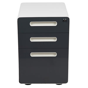English Elm Wren Ergonomic 3-Drawer Mobile Filing Cabinet with Lock, Anti-Tilt Safety & Versatile Organization Options White and Charcoal HZ-AP535-02-DGY-WH-GG