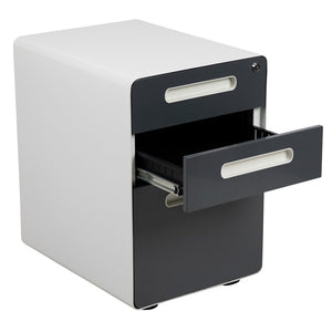 English Elm Wren Ergonomic 3-Drawer Mobile Filing Cabinet with Lock, Anti-Tilt Safety & Versatile Organization Options White and Charcoal HZ-AP535-02-DGY-WH-GG