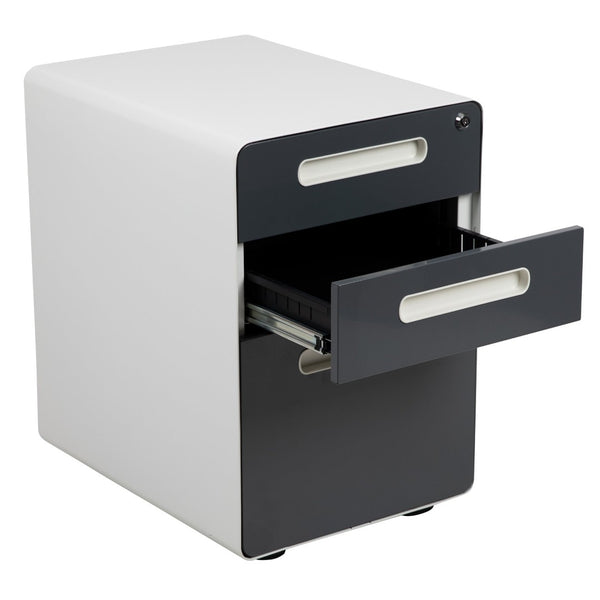 English Elm Wren Ergonomic 3-Drawer Mobile Filing Cabinet with Lock, Anti-Tilt Safety & Versatile Organization Options White and Charcoal HZ-AP535-02-DGY-WH-GG