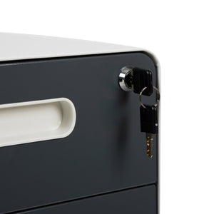 English Elm Wren Ergonomic 3-Drawer Mobile Filing Cabinet with Lock, Anti-Tilt Safety & Versatile Organization Options White and Charcoal HZ-AP535-02-DGY-WH-GG