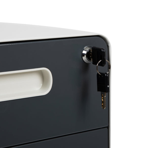 English Elm Wren Ergonomic 3-Drawer Mobile Filing Cabinet with Lock, Anti-Tilt Safety & Versatile Organization Options White and Charcoal HZ-AP535-02-DGY-WH-GG