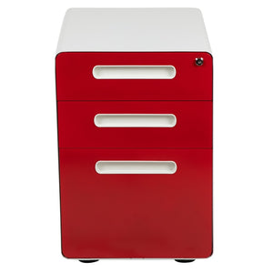 English Elm Wren Ergonomic 3-Drawer Mobile Filing Cabinet with Lock, Anti-Tilt Safety & Versatile Organization Options White and Red HZ-AP535-02-RED-WH-GG