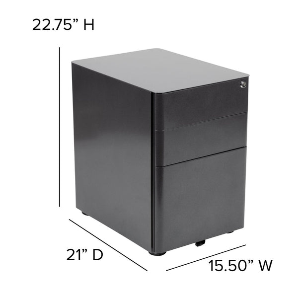 English Elm Warner Modern 3-Drawer Mobile Filing Cabinet with Locking Drawer & Anti-Tilt Safety for Offices Black HZ-CHPL-01-BK-GG