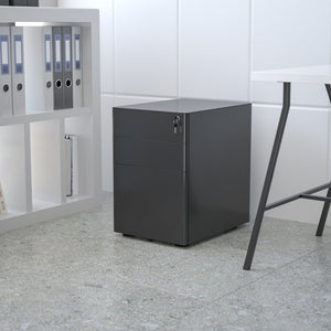 English Elm Warner Modern 3-Drawer Mobile Filing Cabinet with Locking Drawer & Anti-Tilt Safety for Offices Black HZ-CHPL-01-BK-GG
