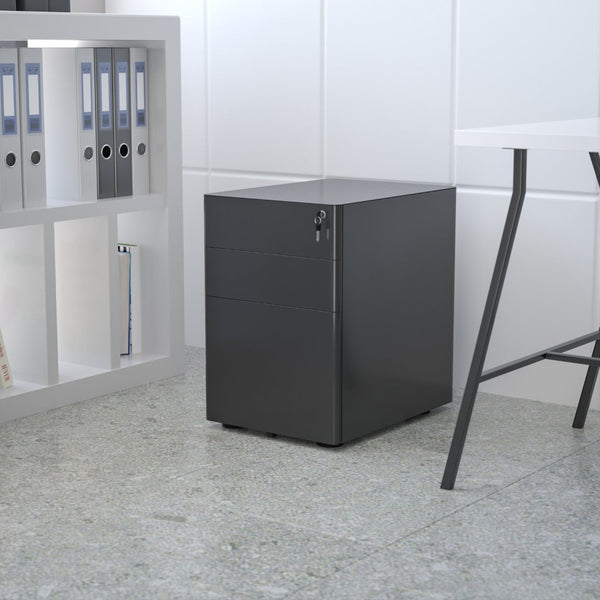 English Elm Warner Modern 3-Drawer Mobile Filing Cabinet with Locking Drawer & Anti-Tilt Safety for Offices Black HZ-CHPL-01-BK-GG