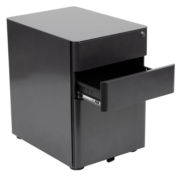 English Elm Warner Modern 3-Drawer Mobile Filing Cabinet with Locking Drawer & Anti-Tilt Safety for Offices Black HZ-CHPL-01-BK-GG