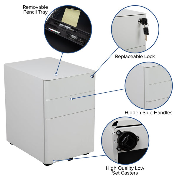 English Elm Warner Modern 3-Drawer Mobile Filing Cabinet with Locking Drawer & Anti-Tilt Safety for Offices White HZ-CHPL-01-W-GG