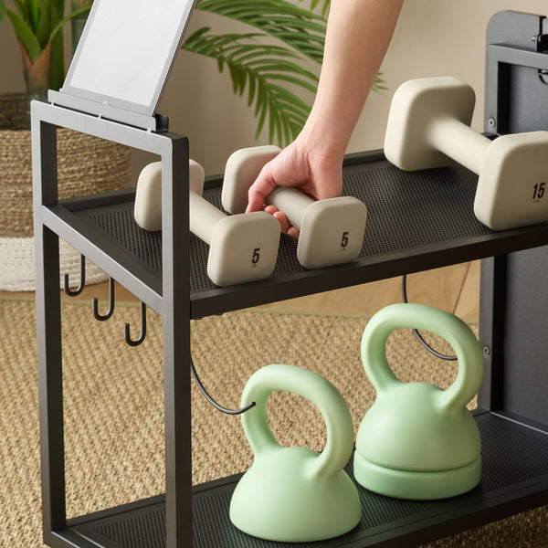 Safavieh Sidekick Compact Rolling Fitness Storage Rack With Pull Out Shelf For Home Gym BLACK HZ0122