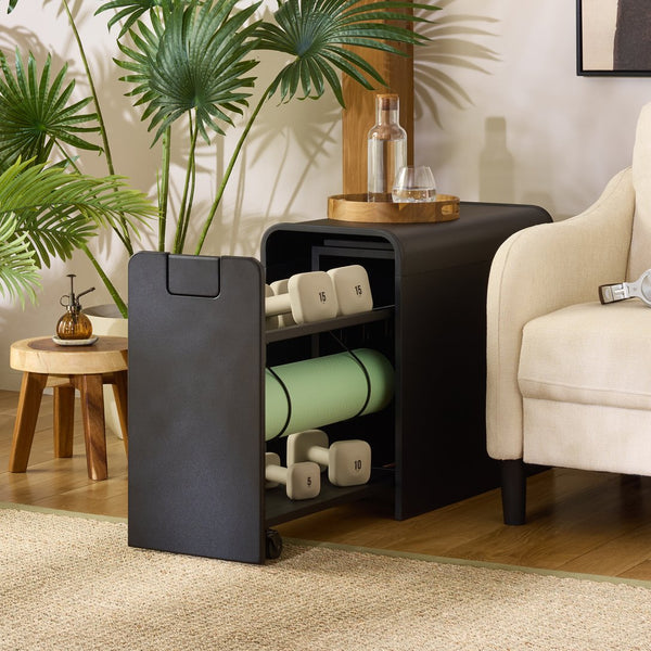 Safavieh Sidekick Compact Rolling Fitness Storage Rack With Pull Out Shelf For Home Gym BLACK HZ0122