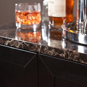 Safavieh Cape Town Bar Cabinet With Faux Marble Top Wine Storage And Glassware Racks For Home HZ1041