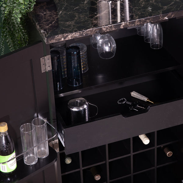 Safavieh Cape Town Bar Cabinet With Faux Marble Top Wine Storage And Glassware Racks For Home HZ1041
