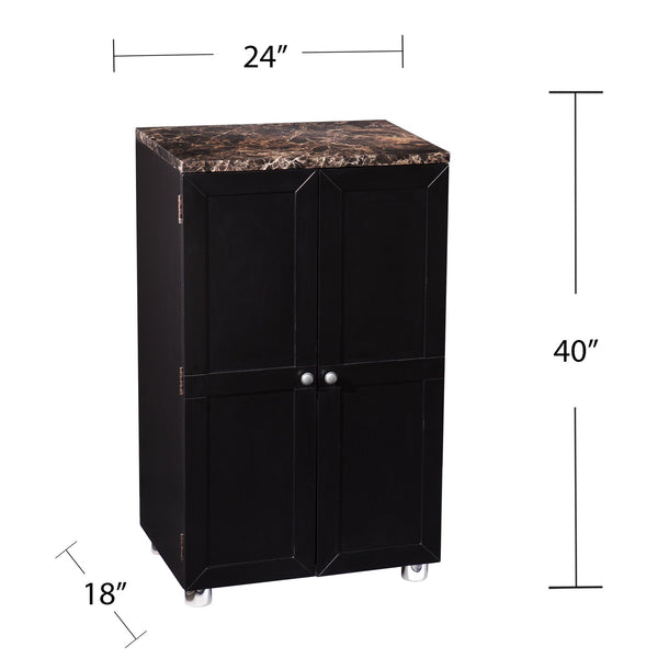Safavieh Cape Town Bar Cabinet With Faux Marble Top Wine Storage And Glassware Racks For Home HZ1041