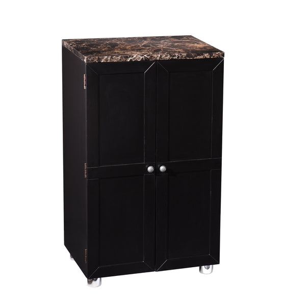 Safavieh Cape Town Bar Cabinet With Faux Marble Top Wine Storage And Glassware Racks For Home HZ1041