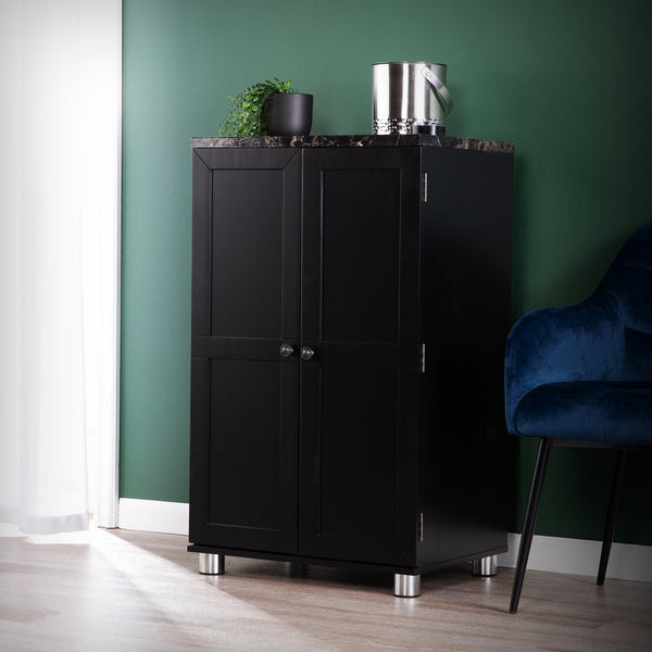 Safavieh Cape Town Bar Cabinet With Faux Marble Top Wine Storage And Glassware Racks For Home HZ1041