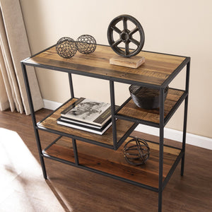 Safavieh Mathry Reclaimed Timber Etagere With Iron Frame Three Staggered Shelves Rustic Industrial HZ1058238