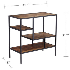 Safavieh Mathry Reclaimed Timber Etagere With Iron Frame Three Staggered Shelves Rustic Industrial HZ1058238