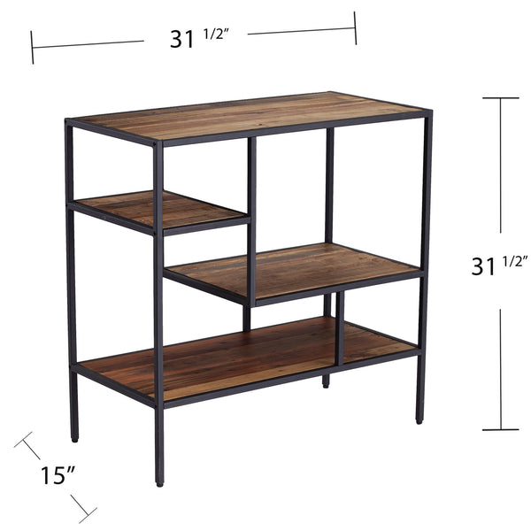 Safavieh Mathry Reclaimed Timber Etagere With Iron Frame Three Staggered Shelves Rustic Industrial HZ1058238