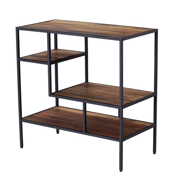 Safavieh Mathry Reclaimed Timber Etagere With Iron Frame Three Staggered Shelves Rustic Industrial HZ1058238