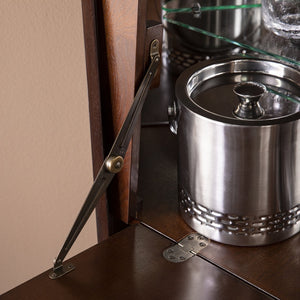 Safavieh Larson Midcentury Corner Bar Cabinet With Mirrored Interior And Fold Down Serving Top HZ1060