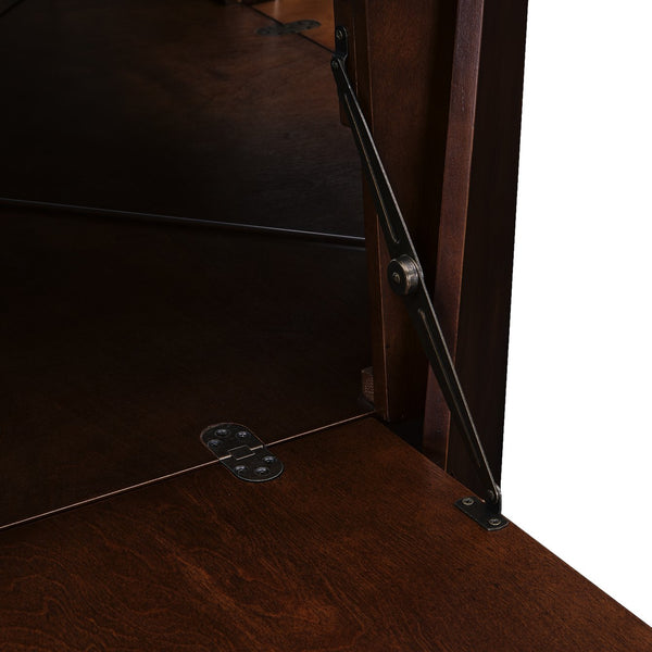 Safavieh Larson Midcentury Corner Bar Cabinet With Mirrored Interior And Fold Down Serving Top HZ1060