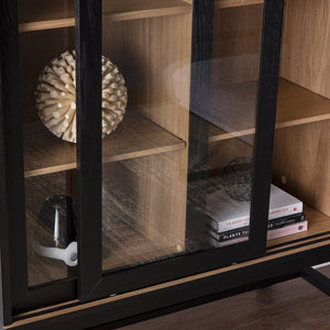 Safavieh Hearzly Ash Veneer Glass Door Display Cabinet With Iron Legs For Modern Living Spaces HZ1093805