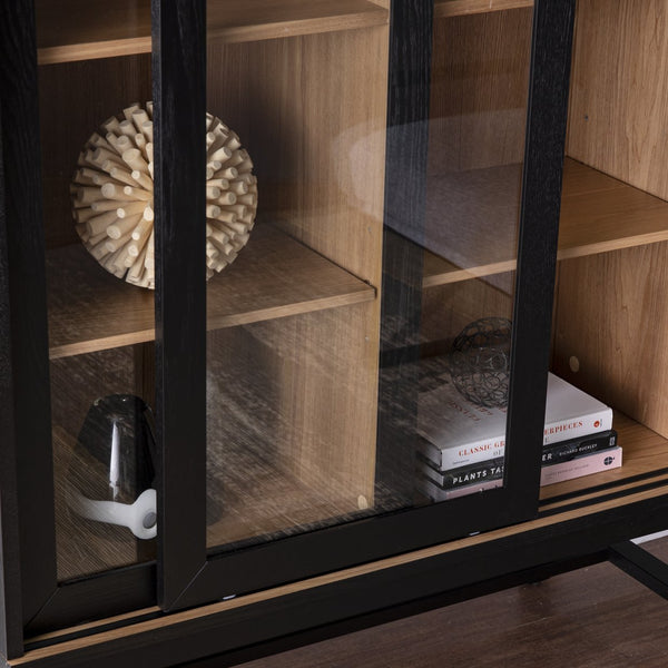 Safavieh Hearzly Ash Veneer Glass Door Display Cabinet With Iron Legs For Modern Living Spaces HZ1093805