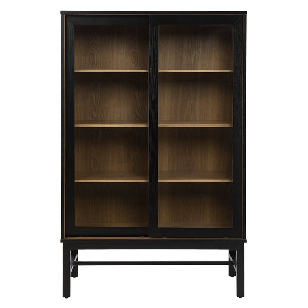Safavieh Hearzly Ash Veneer Glass Door Display Cabinet With Iron Legs For Modern Living Spaces HZ1093805