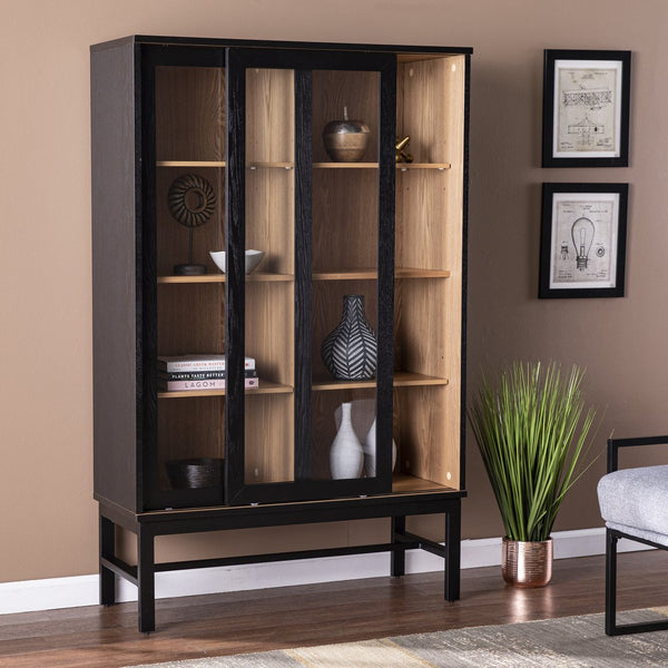 Safavieh Hearzly Ash Veneer Glass Door Display Cabinet With Iron Legs For Modern Living Spaces HZ1093805