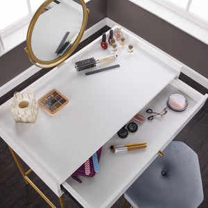 Safavieh Derald Modern Vanity Table With Swivel Mirror Gold Iron Frame Mdf Bedroom Makeup HZ1100344