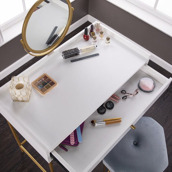 Safavieh Derald Modern Vanity Table With Swivel Mirror Gold Iron Frame Mdf Bedroom Makeup HZ1100344