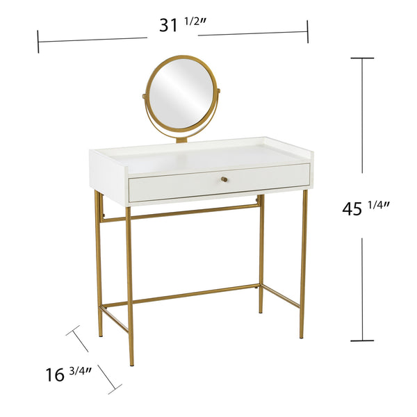 Safavieh Derald Modern Vanity Table With Swivel Mirror Gold Iron Frame Mdf Bedroom Makeup HZ1100344
