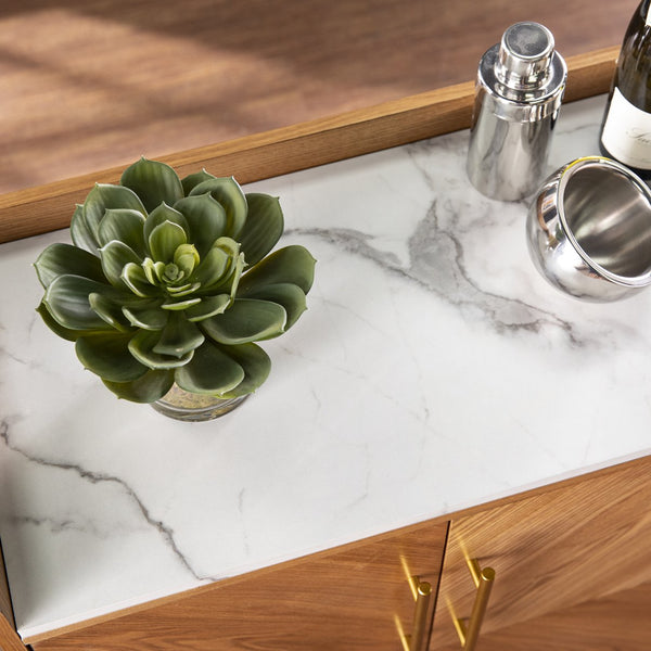 Safavieh Trilken Midcentury Bar Cabinet With Faux Marble Top Gold Accents And Built-In Wine Storage HZ1105441