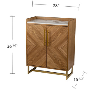 Safavieh Trilken Midcentury Bar Cabinet With Faux Marble Top Gold Accents And Built-In Wine Storage HZ1105441
