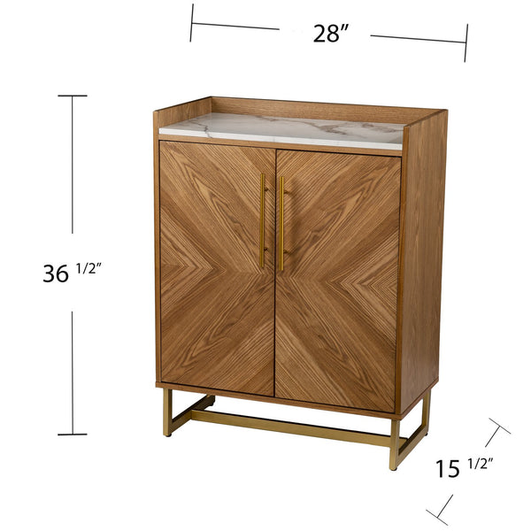 Safavieh Trilken Midcentury Bar Cabinet With Faux Marble Top Gold Accents And Built-In Wine Storage HZ1105441