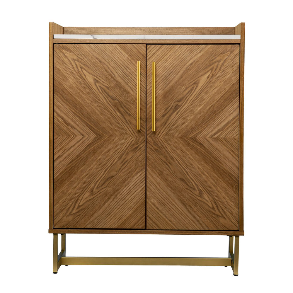 Safavieh Trilken Midcentury Bar Cabinet With Faux Marble Top Gold Accents And Built-In Wine Storage HZ1105441