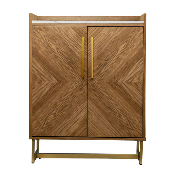 Safavieh Trilken Midcentury Bar Cabinet With Faux Marble Top Gold Accents And Built-In Wine Storage HZ1105441