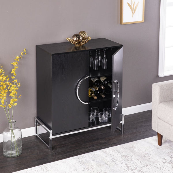Safavieh Pierton Contemporary Bar Cabinet With Glassware Racks And Iron Handles For Dining Rooms HZ1216741