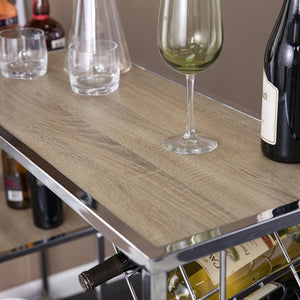 Safavieh Northdom Industrial Bar Serving Station With Iron Frame Open Shelves And Wine Storage NATURAL HZ1217512
