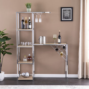 Safavieh Northdom Industrial Bar Serving Station With Iron Frame Open Shelves And Wine Storage NATURAL HZ1217512