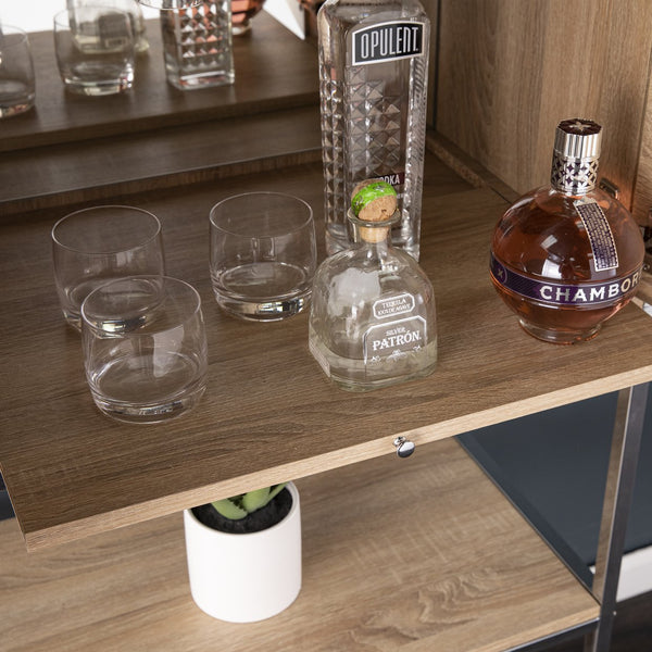 Safavieh Northdom Modern Bar Cabinet With Glass Racks Pull Out Tray And Mirrored Accents NATURAL HZ1217541