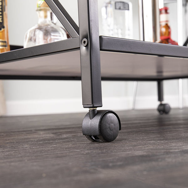 Safavieh Maxton Two Tier Tempered Glass Bar Cart With Iron Frame And Locking Caster Wheels HZ1221440