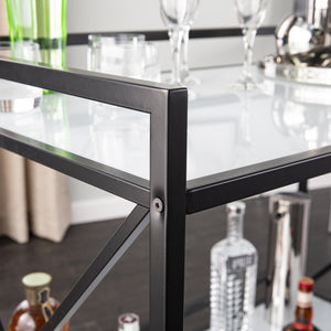 Safavieh Maxton Two Tier Tempered Glass Bar Cart With Iron Frame And Locking Caster Wheels HZ1221440