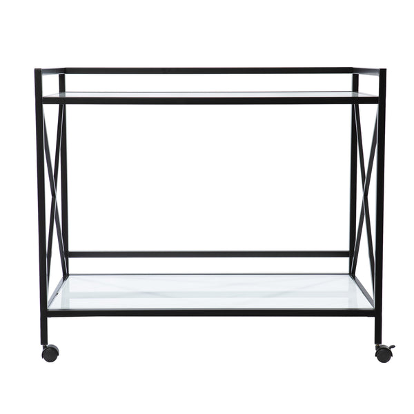 Safavieh Maxton Two Tier Tempered Glass Bar Cart With Iron Frame And Locking Caster Wheels HZ1221440