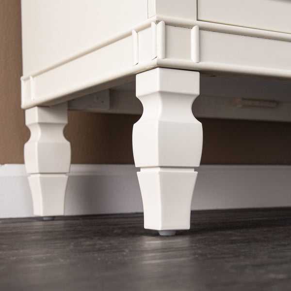 Safavieh Tropman Carved Door Accent Cabinet In Antique White With Turned Legs And Adjustable Shelf HZ1222405